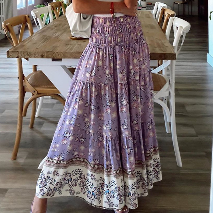 Women's Printed Elastic High Waist Half Skirt
