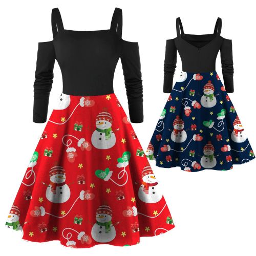 Printed mid-length vintage Christmas dresses for women