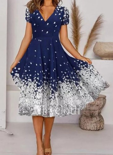 Personalized floral print V-neck short-sleeved dress