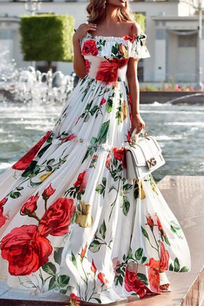 Printed fashion one shoulder wide Loose dress