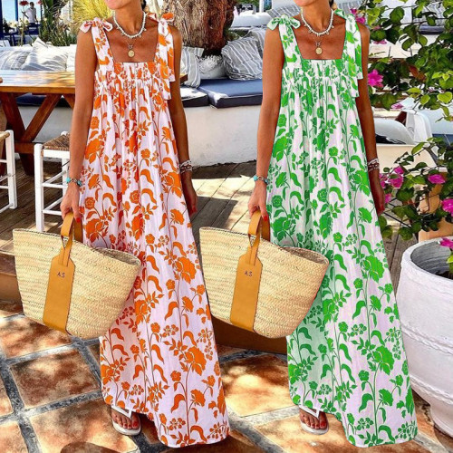 Summer new resort style print halter dress
