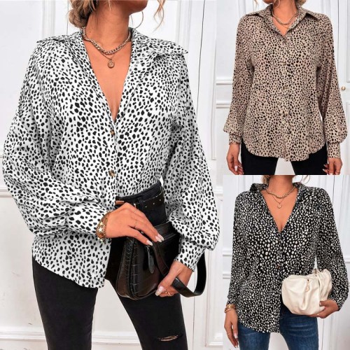 Women's leopard print sexy long-sleeved shirt female