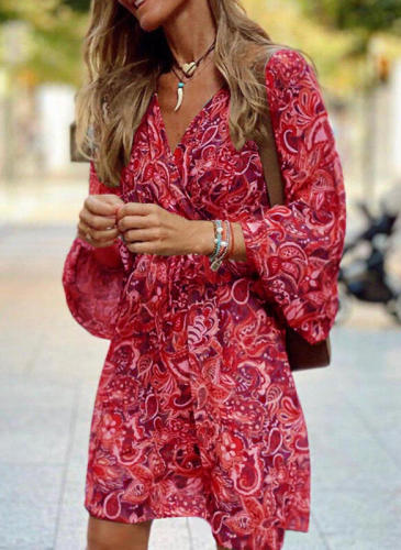 New summer mid-waist sheath in the skirt short-sleeved printed loose dress color