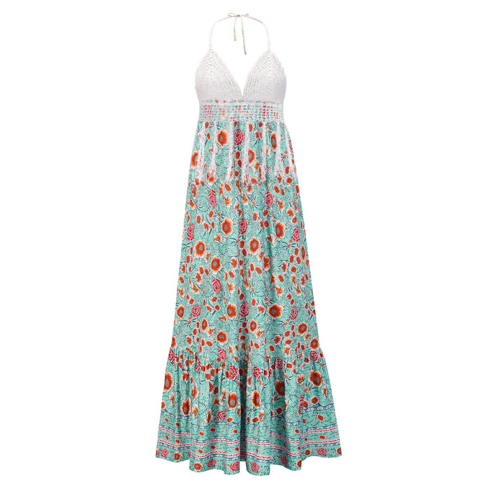 New Sexy Floral Dress Women's Hand Hooked Floral Bra Hanging Long Dresses
