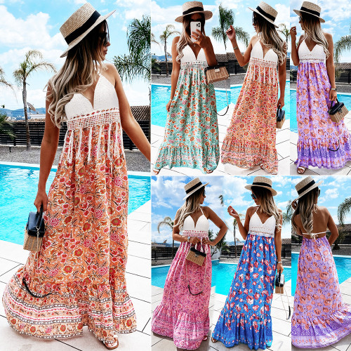 New Sexy Floral Dress Women's Hand Hooked Floral Bra Hanging Long Dresses