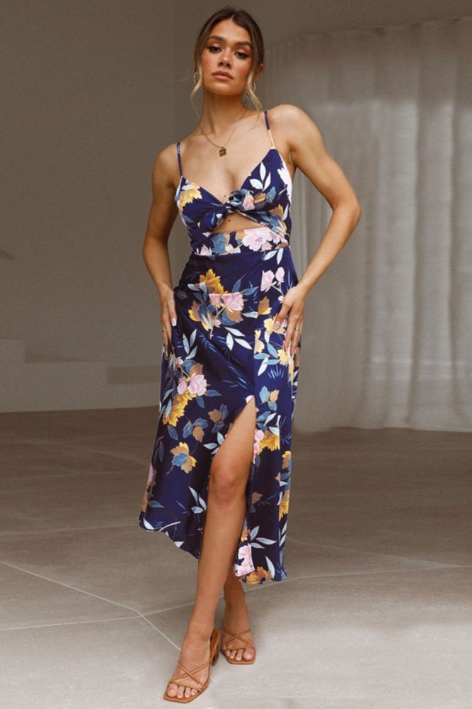 Sexy floral halter dress 2022 spring and summer new slim printed long dress