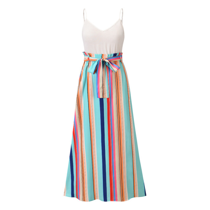 Summer clashing stripes patchwork dress slim print dress