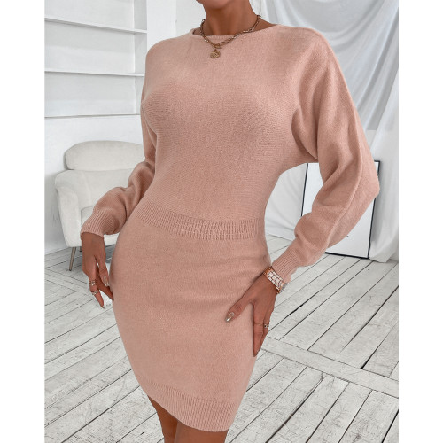 Early spring new knitted skirt female fashion round neck jumper dress dress