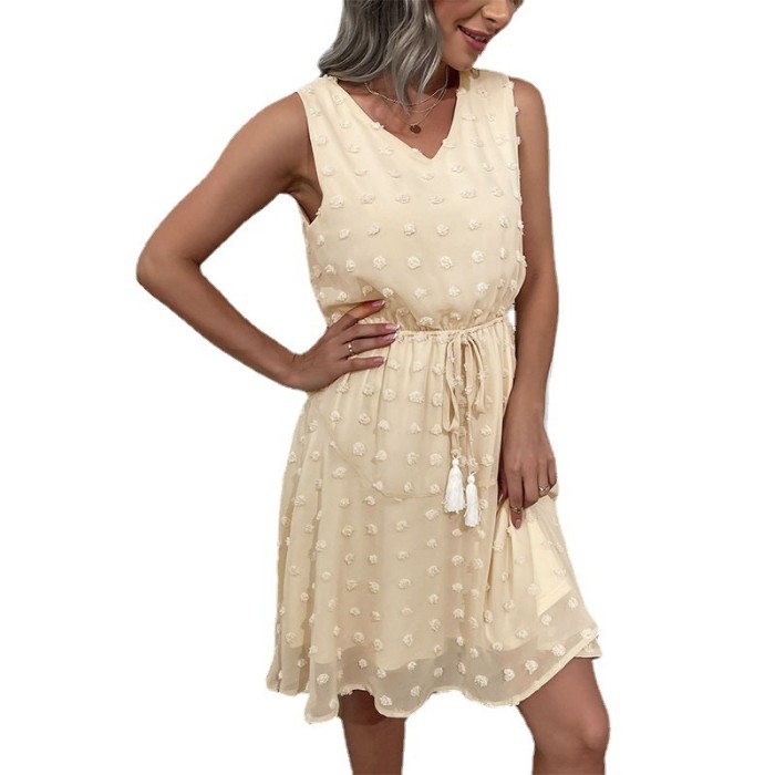 New summer ruffle jacquard sleeveless lace-up maxi dress