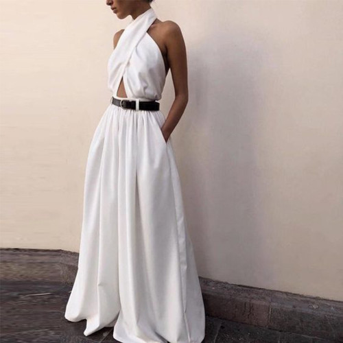 New Women's Sexy Sleeveless Neckless Backless Jumpsuit Long Pants