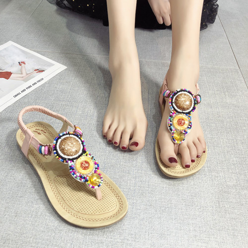 New sandals women's beach bohemian retro beaded flip-flop sandals
