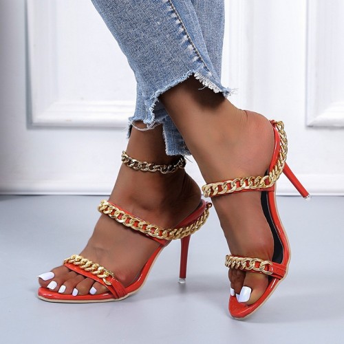 Summer trendy fashion chain thin high heeled sandals for women