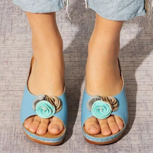 New floral sandal slippers muffin thick bottom slope with female slippers