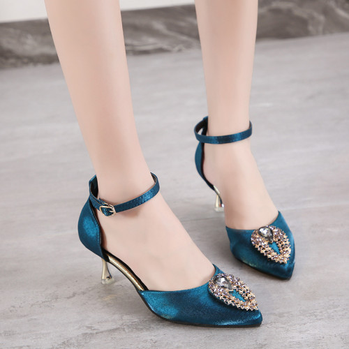 Spring and summer new sexy pointed head a word buckle with fine single shoes female