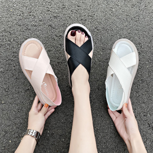 Spring and summer new flat sandals flat bottom low heel soft bottom women's shoes