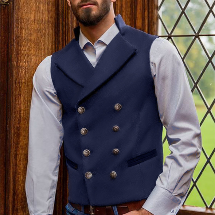 Double Breasted Checked Suit Waistcoat