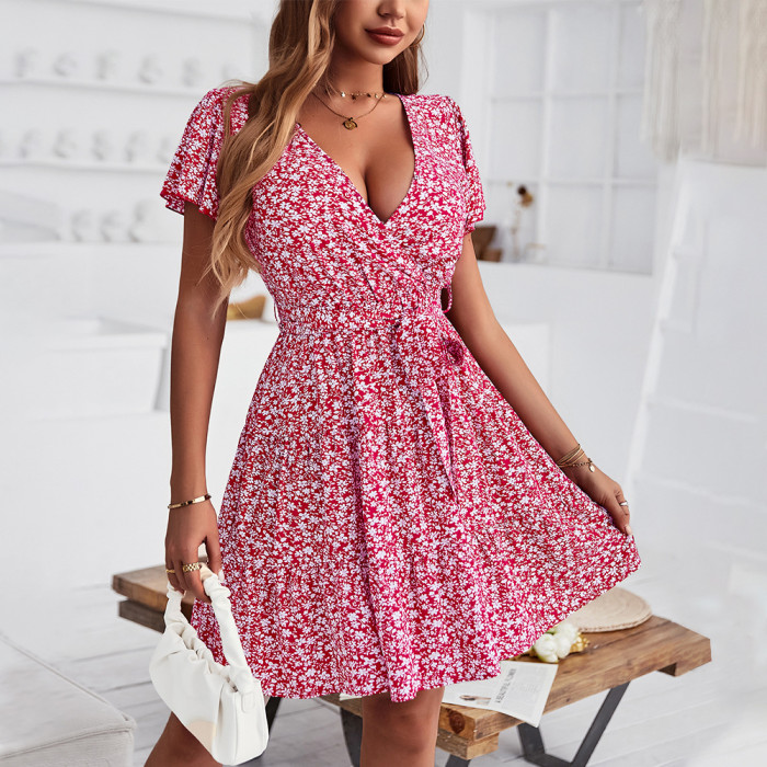 Wrap Dresses 2022 Summer Floral Gas Large Swing Dress Casual