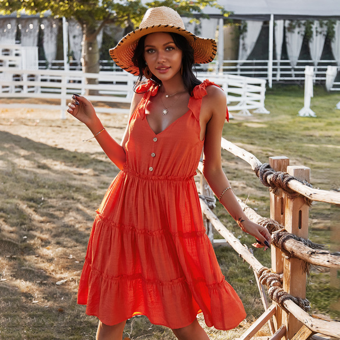 Waist-slimming A-line skirt 2022 Summer Mulberry solid colour dress women