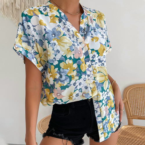 Printed tops 2022 summer casual holiday temperament women's shirt