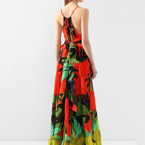 Fashion V-neck halter print long dress beach dress long dress