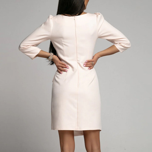 New temperament solid colour long-sleeved professional package hip dress women