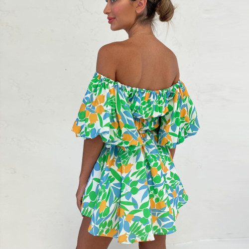 Summer Printed One Shoulder Sexy Short Dress