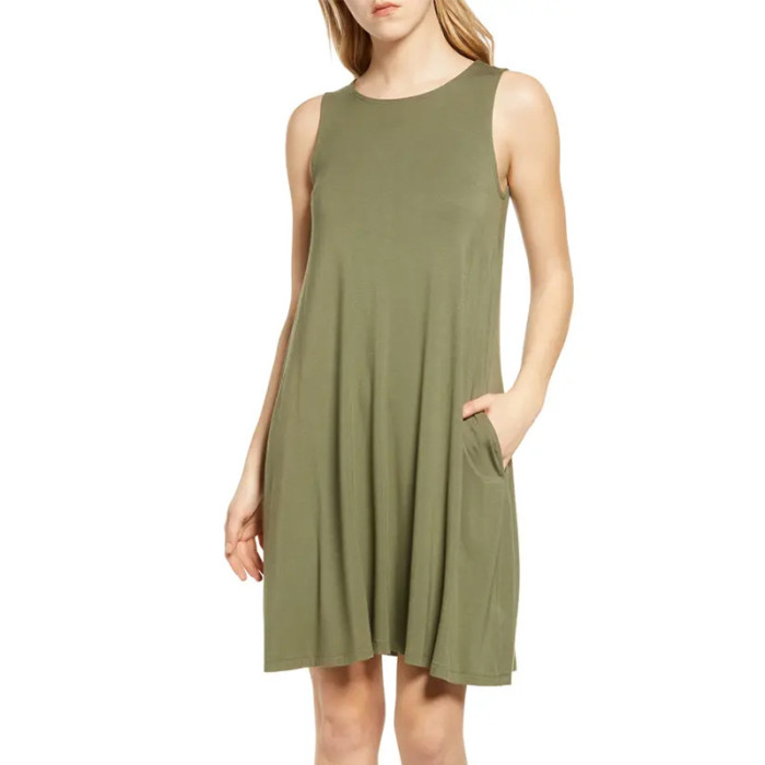 New women's round neck solid colour tank dress