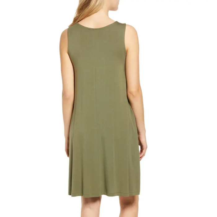 New women's round neck solid colour tank dress