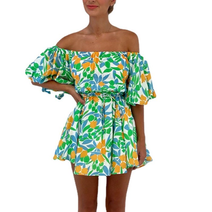 Summer Printed One Shoulder Sexy Short Dress