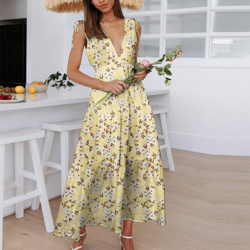 Summer Women's Halter V-Neck Slim Dress Floral Dress