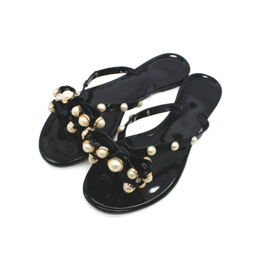 Summer bow pearl slippers crystal jelly sandals sandals beach herringbone