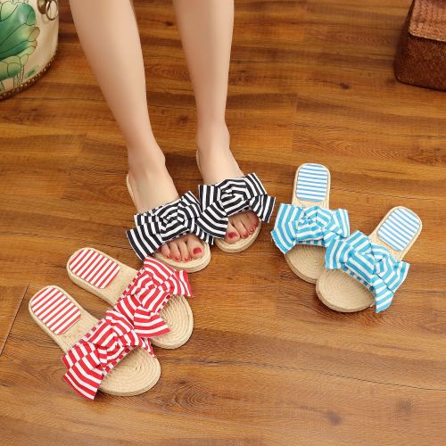 Summer bow tie slippers striped sandal slippers fashion casual flat bottom slippers