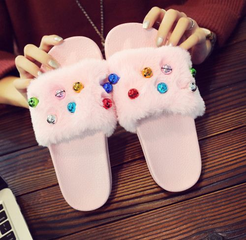 Autumn and winter indoor and outdoor plush flat bottom one piece slippers