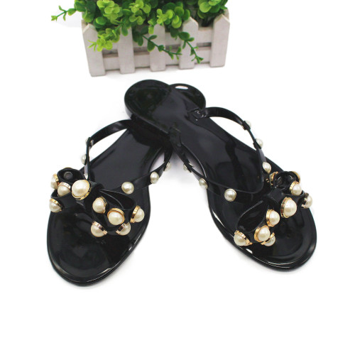 Summer bow pearl slippers crystal jelly sandals sandals beach herringbone