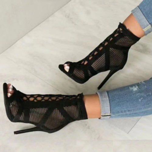 Summer new mesh fine high with fish mouth fashion female sandals