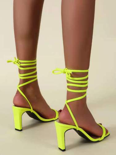 New summer chunky heeled T-shaped square toe lace-up fashion sandals