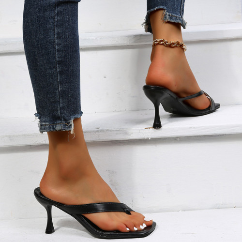 Summer new high heeled slippers square head set toe fashion sandals female