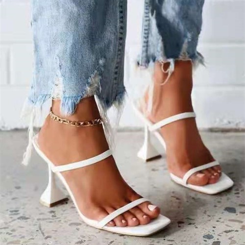 Summer new fine high with two straps square head fashion sandals