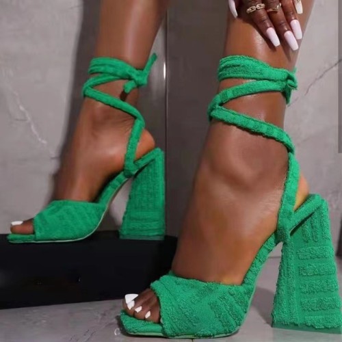 Summer new suede thick with a word buckle strap fashion sandals female