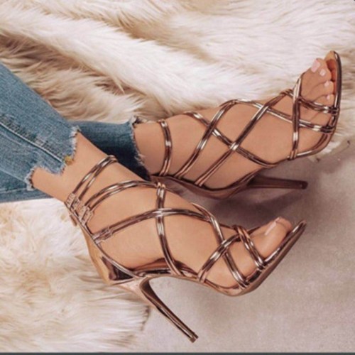 Summer new super high heeled zip cross straps fashion sandals female