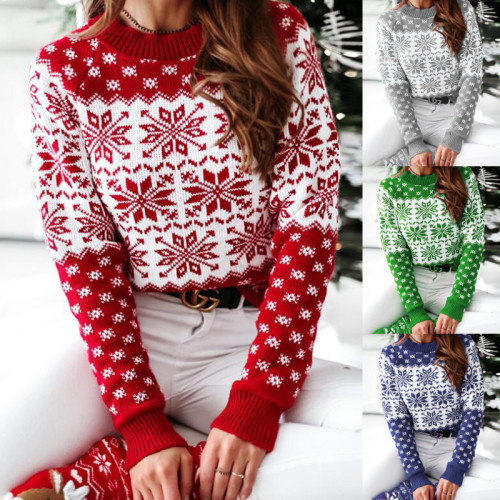 New snowflake deer pullover knitted sweater for women