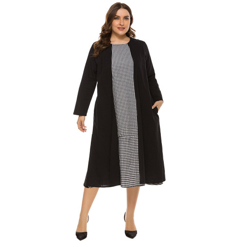 New Round Neck Loose Plaid Patchwork Women's Long Sleeve Dress