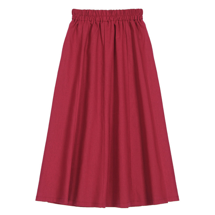New solid colour elastic waist casual solid colour long half body skirt A-line skirt