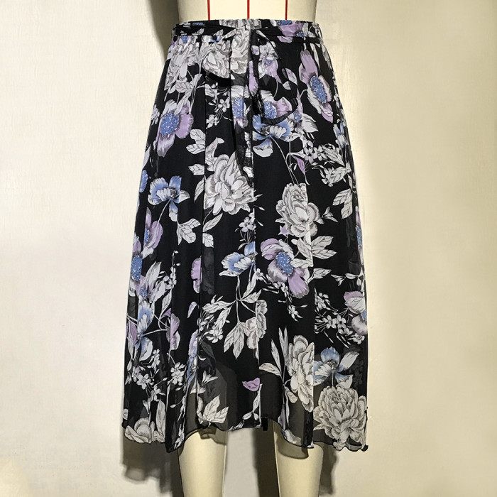 Summer new floral chiffon half-body dress mid-length printed fairy dress
