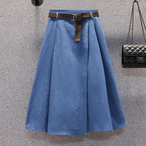 High-waisted loose slim elastic waist solid colour a-line long skirt female