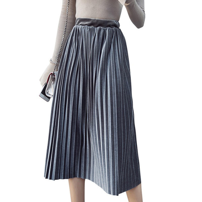 Casual pleated skirt half-body skirt high waist temperament a-line skirt