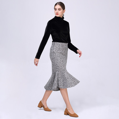 Side zip high waist temperament package hip slim half body skirt fishtail skirt