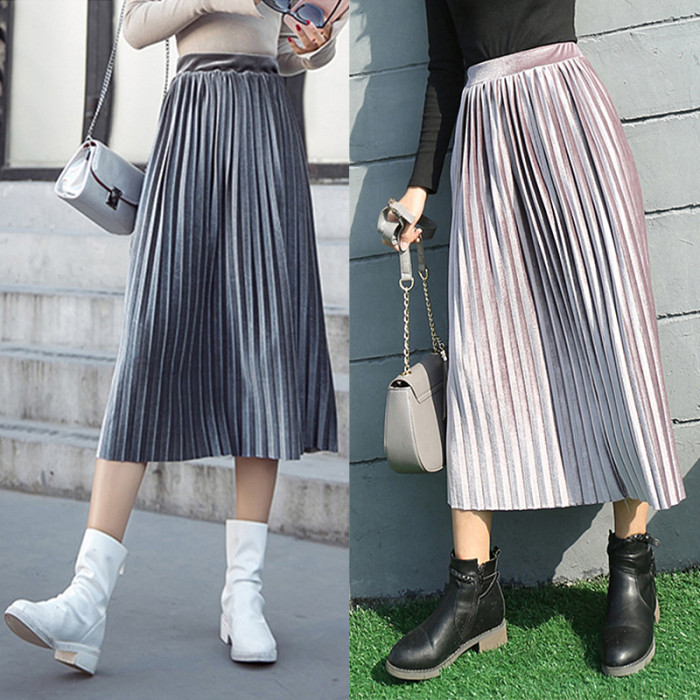 Casual pleated skirt half-body skirt high waist temperament a-line skirt