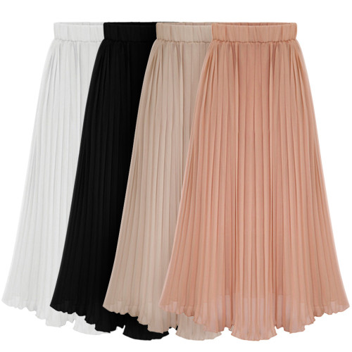 New casual solid colour waist-half skirt A-line skirt pleated skirt