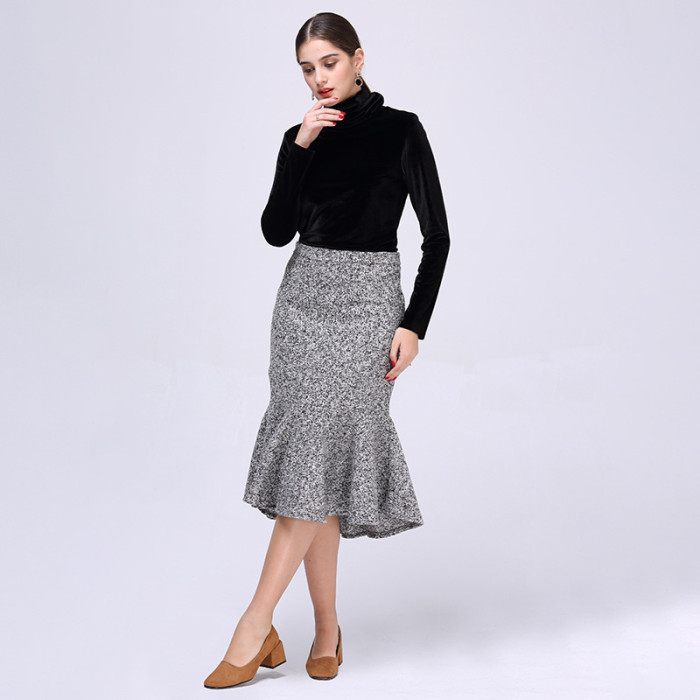 Side zip high waist temperament package hip slim half body skirt fishtail skirt